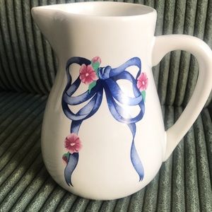 FTD Vintage Hand Painted blue and pink bow pitcher vase
